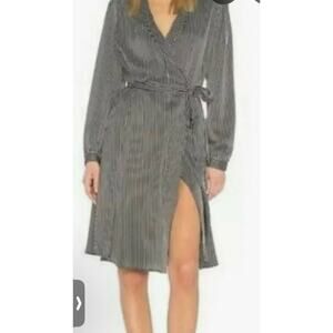 Avec Les Filles Women's Striped Midi Robe Wrap Dress Size S Knee Length